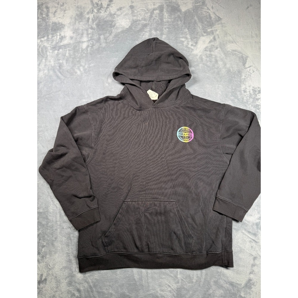 Pura Vida Live Free Classic Hoodie Mens XL Black Fleece Lined Graphic Pullover